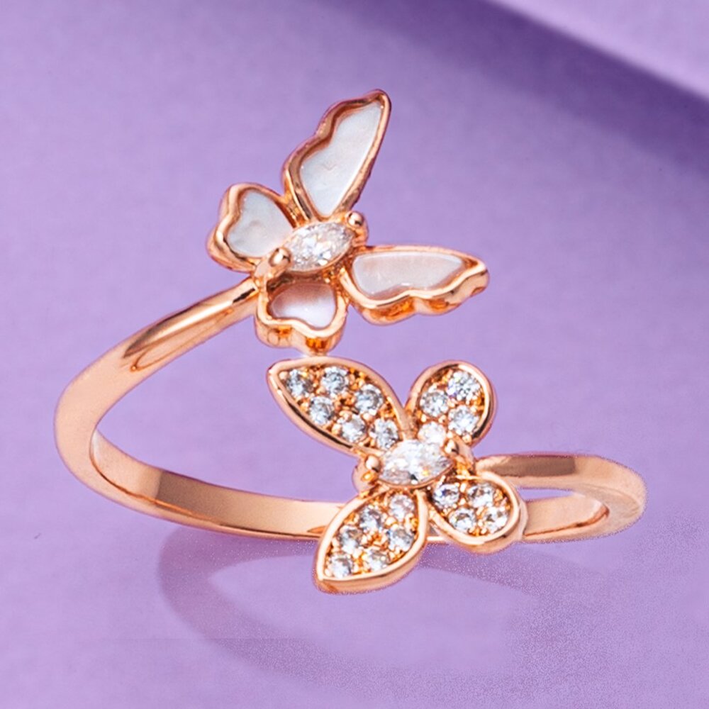 Rose Gold Butterfly ring with Mother of pearl, Charmed Aroma